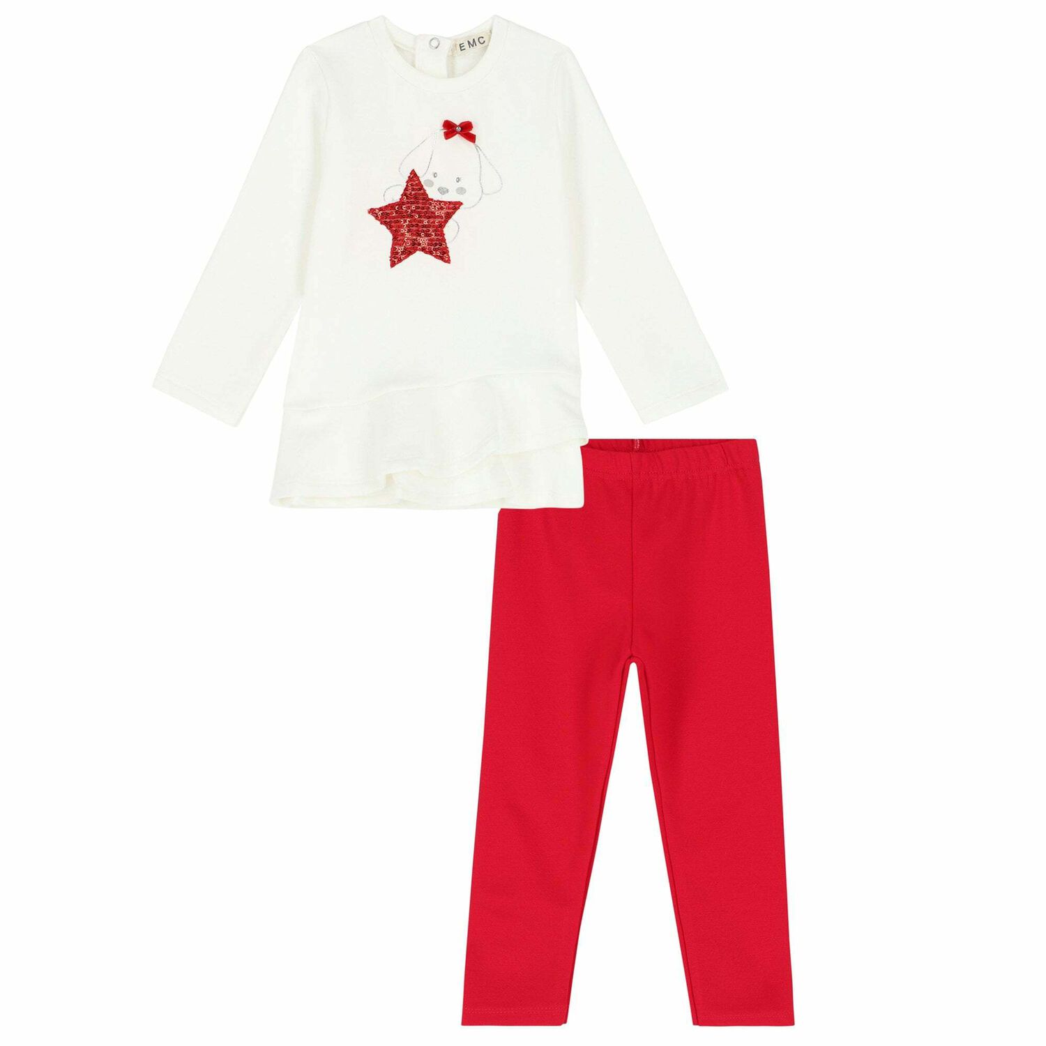 Younger Girls Ivory Top & Red Leggings Set, 1, hi-res