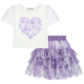 Girls White & Purple Skirt Set