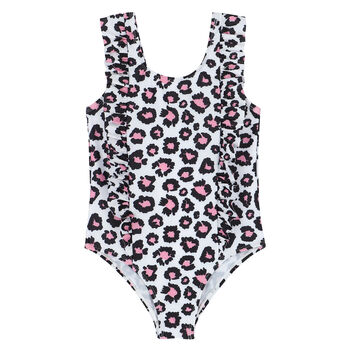 Girls White Leopard Swimsuit