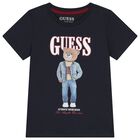 Boys Navy Blue Teddy Bear Logo T-Shirt, 5, hi-res