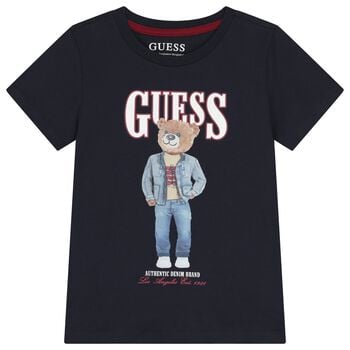 Boys Navy Blue Teddy Bear Logo T-Shirt