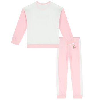 Girls White & Pink Logo Tracksuit
