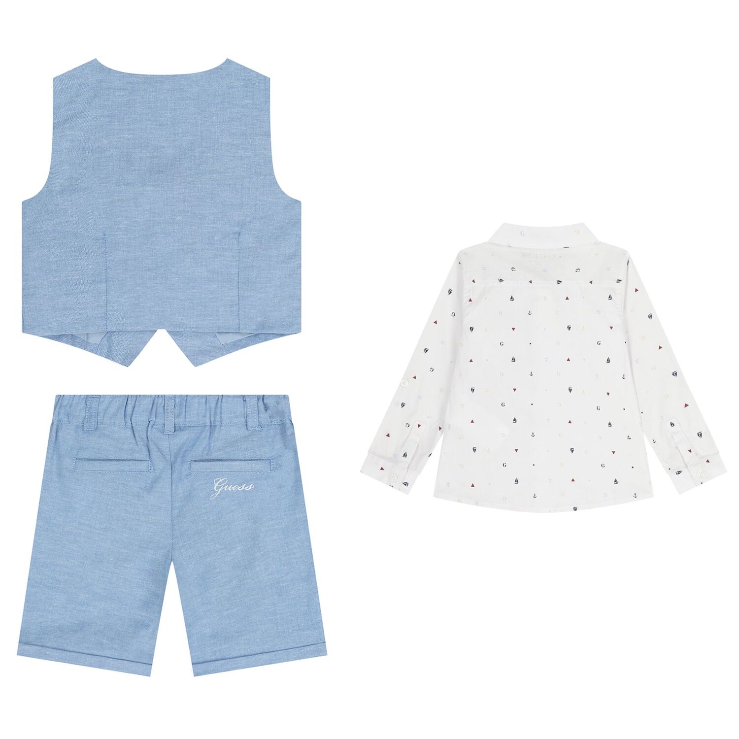 Baby Boys Blue & White Shorts Set, 2, hi-res