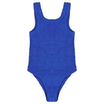 Girls Blue Bow Crinkle Swimsuit