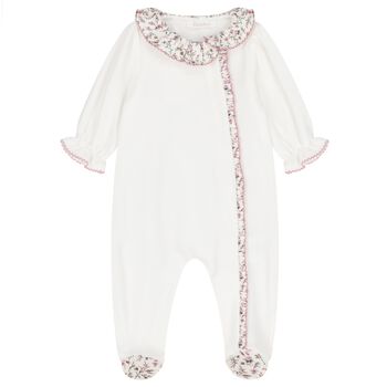Baby Girls Ivory Velour Babygrow