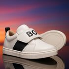 Boys White Logo Trainers, 2, hi-res