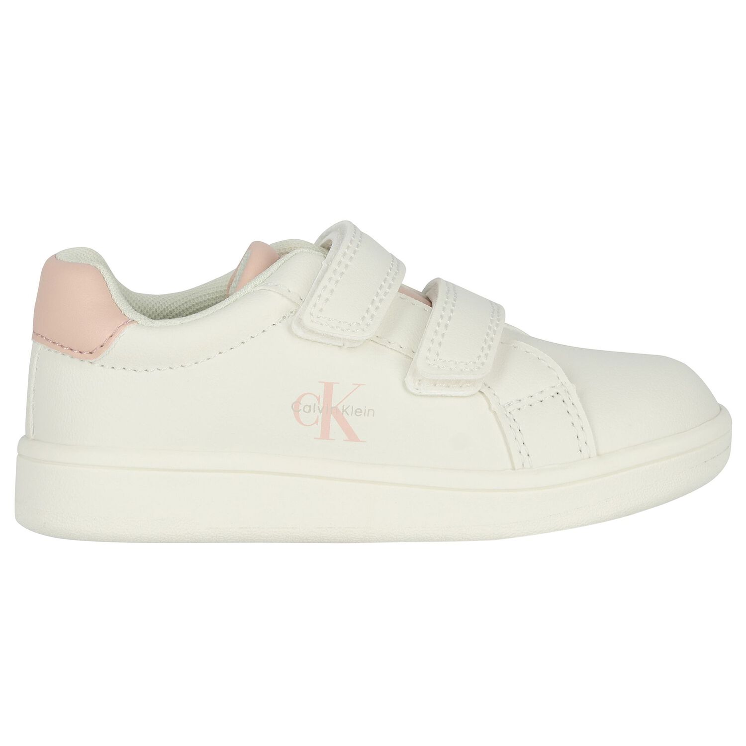 Girls White & Pink Logo Trainers , 1, hi-res
