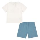 Younger Boys Ivory & Blue Shorts Set, 1, hi-res