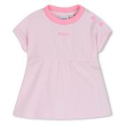 طقم فستان باللون الوردي بشعار للبنات , 1, hi-res