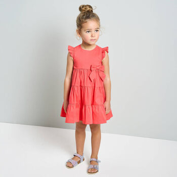 Girls Pink Bow Tiered Dress