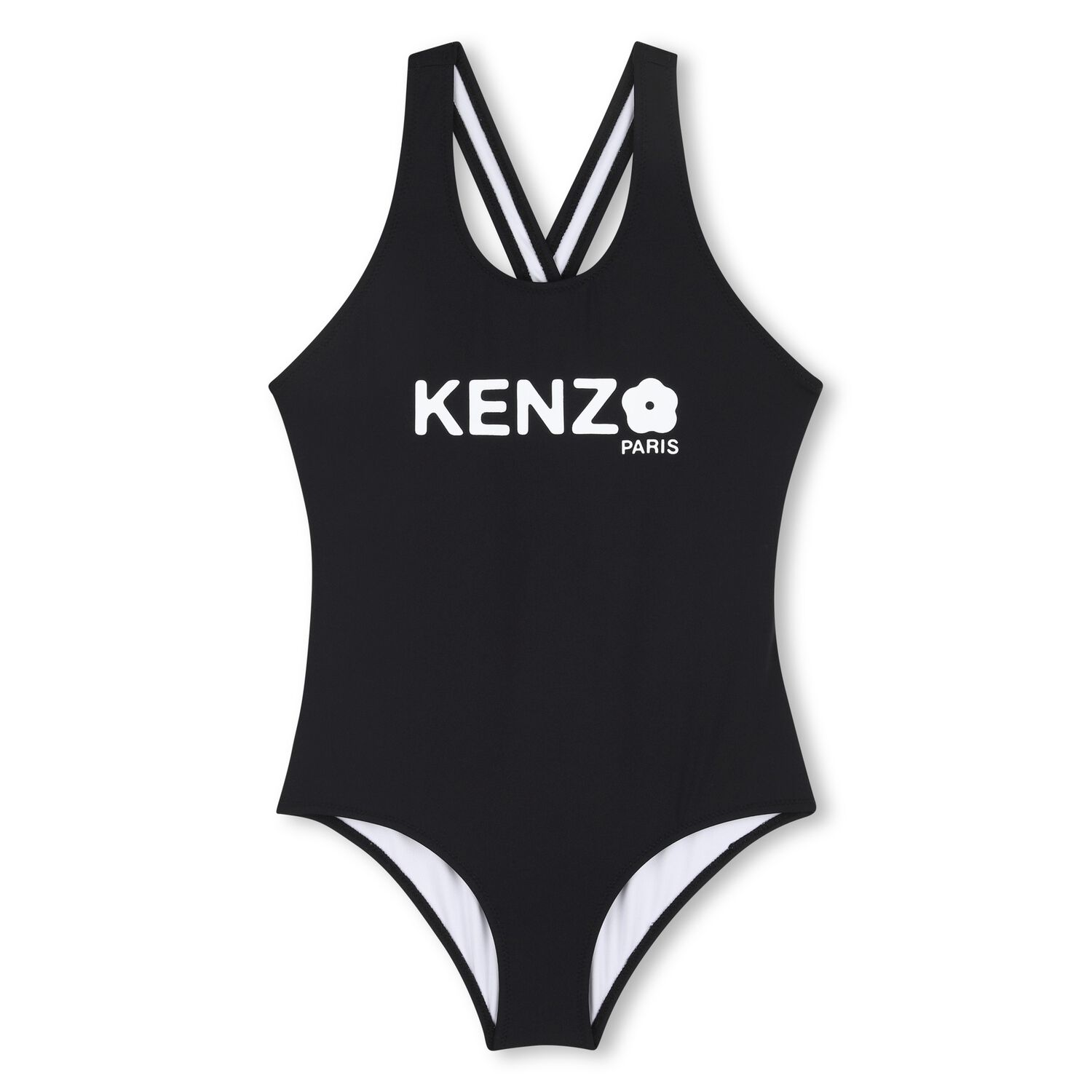 Girls Black Logo Swimsuit , 1, hi-res