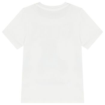 Girls White Cotton Bear Logo T-Shirt