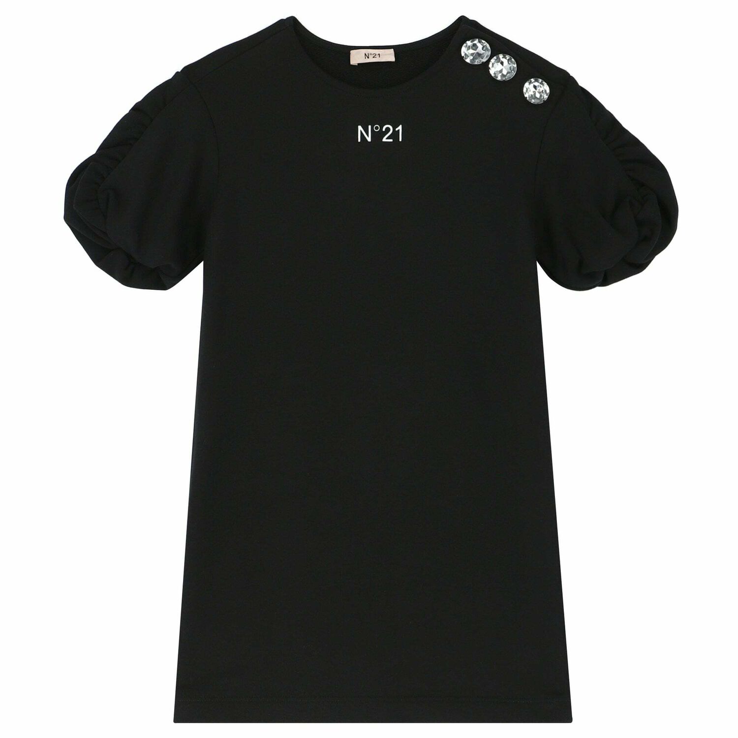 فستان بالشعار باللون الاسود للبنات, 1, hi-res