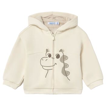 Younger Boys Ivory Dinosaur Hooded Zip Up Top
