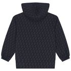 Boys Black & Navy Blue Logo Hooded Zip Up Top, 1, hi-res