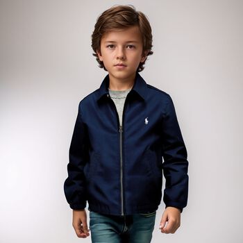 Boys Navy Blue Logo Jacket
