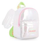 Girls Silver Iridescent Logo Backpack, 1, hi-res