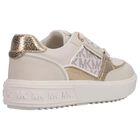 Girls Ivory & Gold Logo Trainers, 1, hi-res