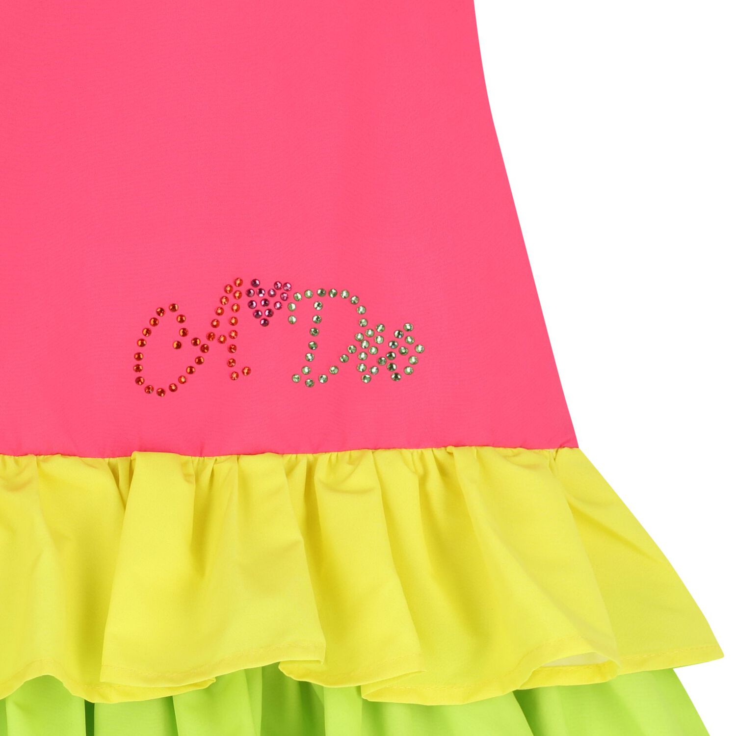 فستان بناتي مزين  بفيونكة وشعار مرصع بالألماس باللون الوردى  , 1, hi-res
