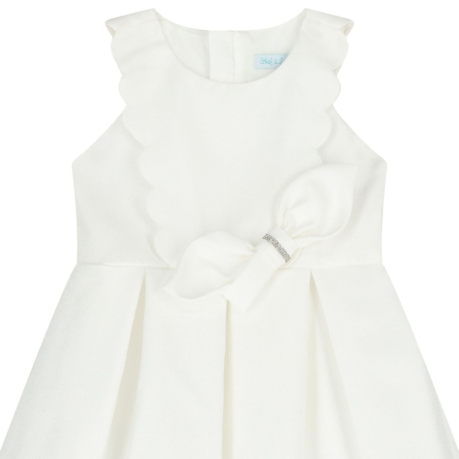Girls White Scalloped Bow Dress, 1, hi-res