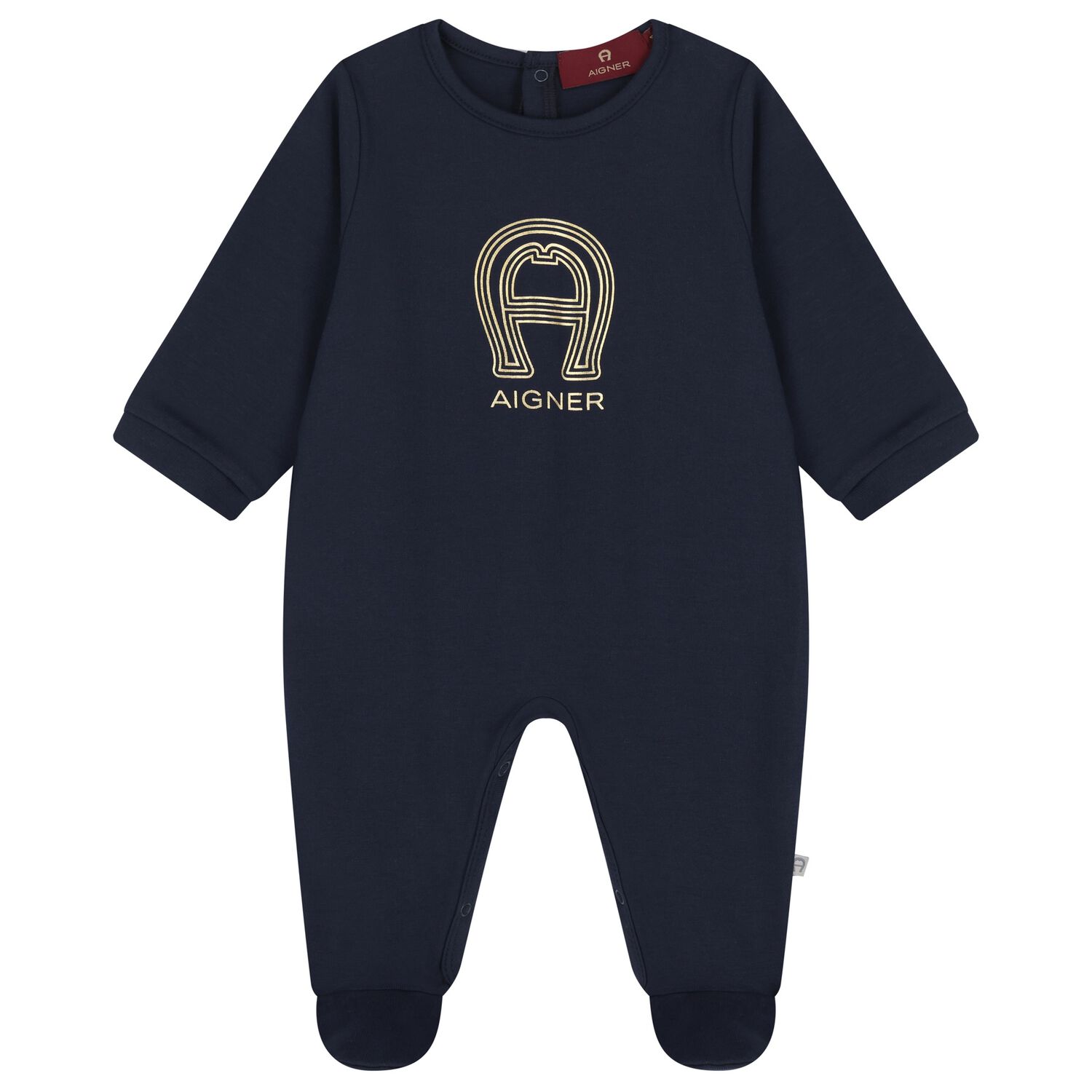 Baby Boys Navy Blue & Gold Logo Babygrow, 3, hi-res
