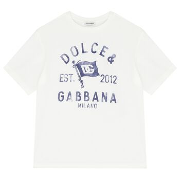 Boys White Cotton Flag Logo T-Shirt