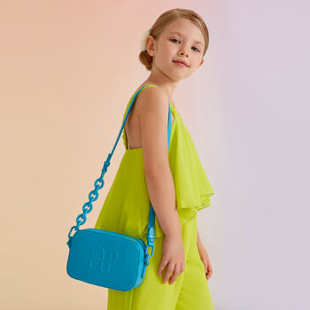 Girls Blue Logo Faux Leather Bag
