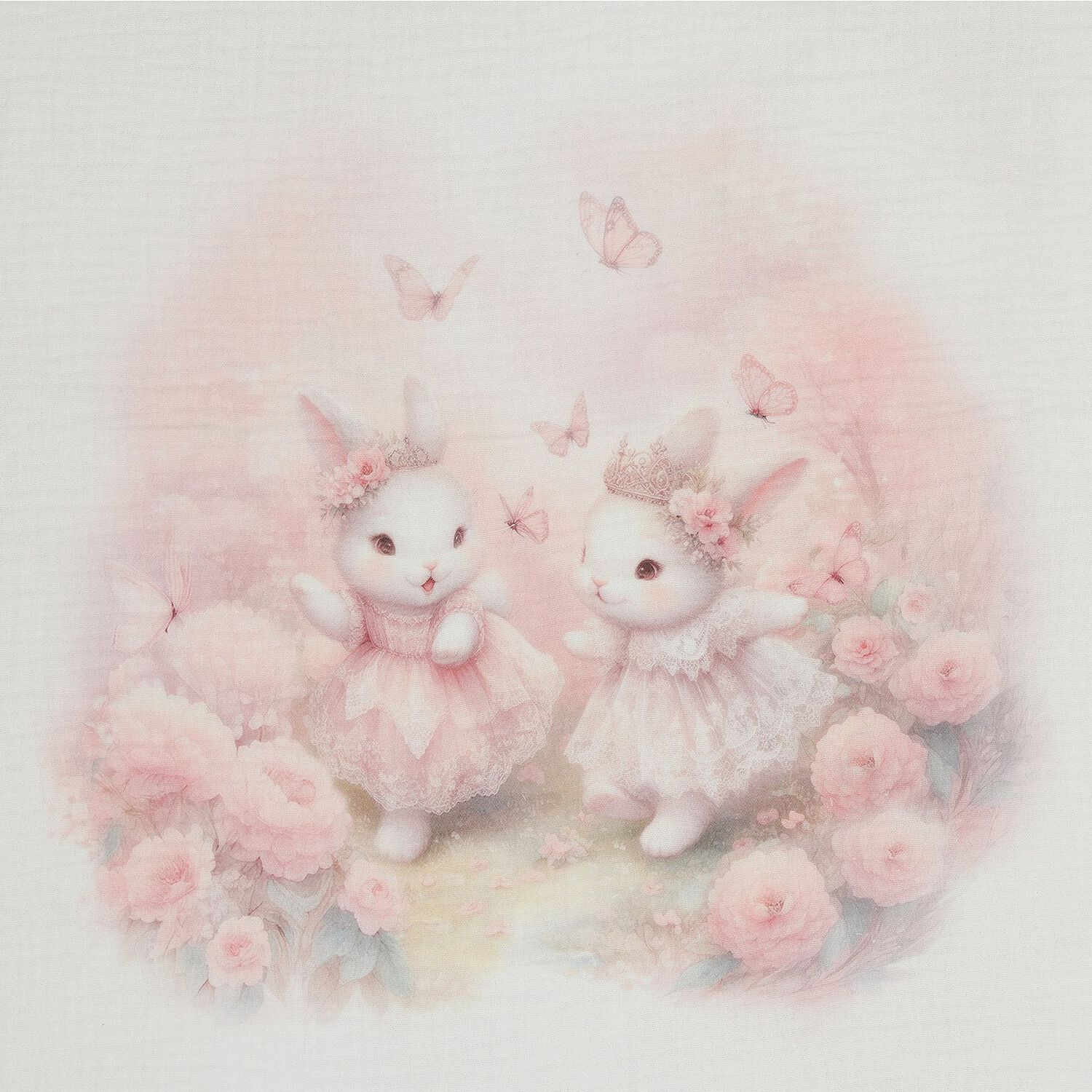 لفافة الموسلين للبنات بطبعة أرنب باللون العاجي ( قطعتين ), 1, hi-res