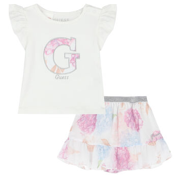 Baby Girls White & Pink Floral Skirt Set