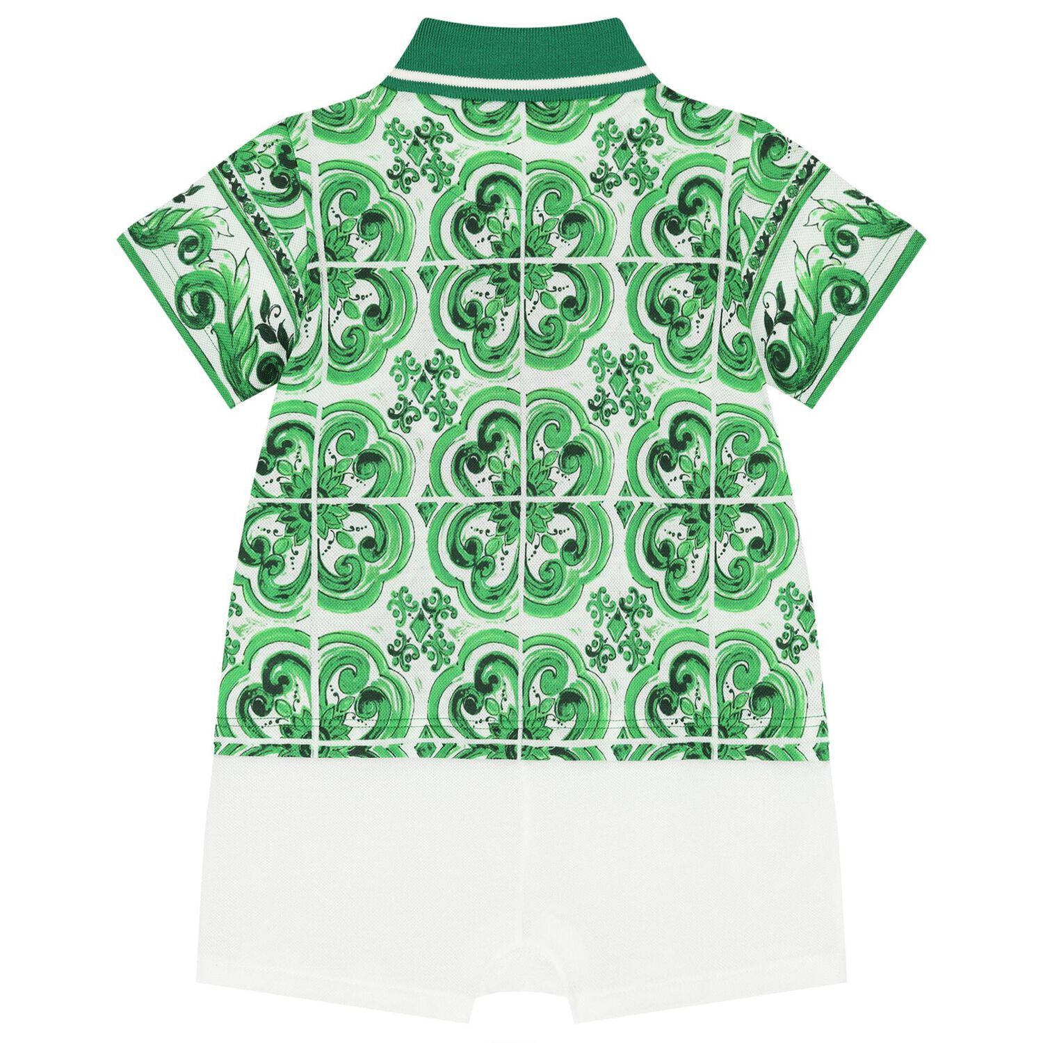 Baby Boys Green & White Majolica Romper, 1, hi-res
