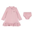 Baby Girls Pink Ruffled Polo Dress Set, 1, hi-res