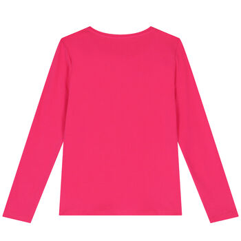 توب بنات بأكمام بالشعار باللون الوردي