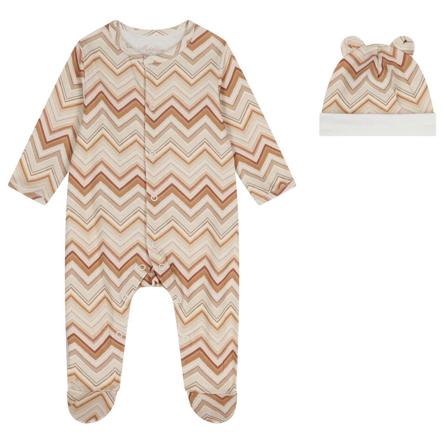 Beige & Brown Zig Zag Babygrow Set, 1, hi-res