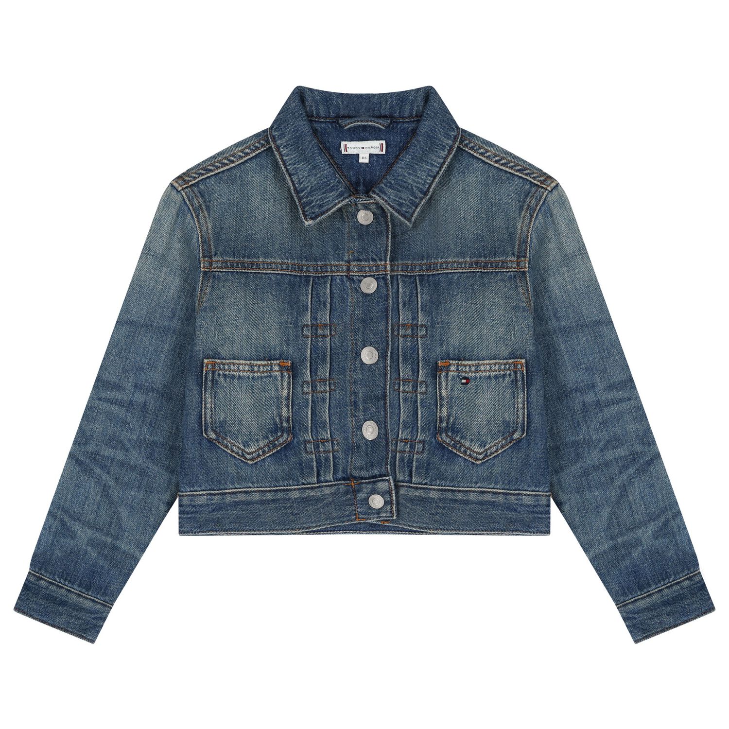 جاكيت جينز بالشعار باللون الأزرق للبنات, 1, hi-res image number null