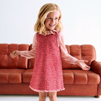 Girls Red Tweed & Pink Crêpe Chiffon Dress