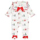 Baby Girls Ivory & Red Satin Bow Christmas Babygrow , 1, hi-res