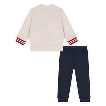 Younger Boys Beige & Navy Blue Tracksuit