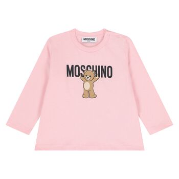Younger Girls Pink Teddy Bear Logo Long Sleeve Top