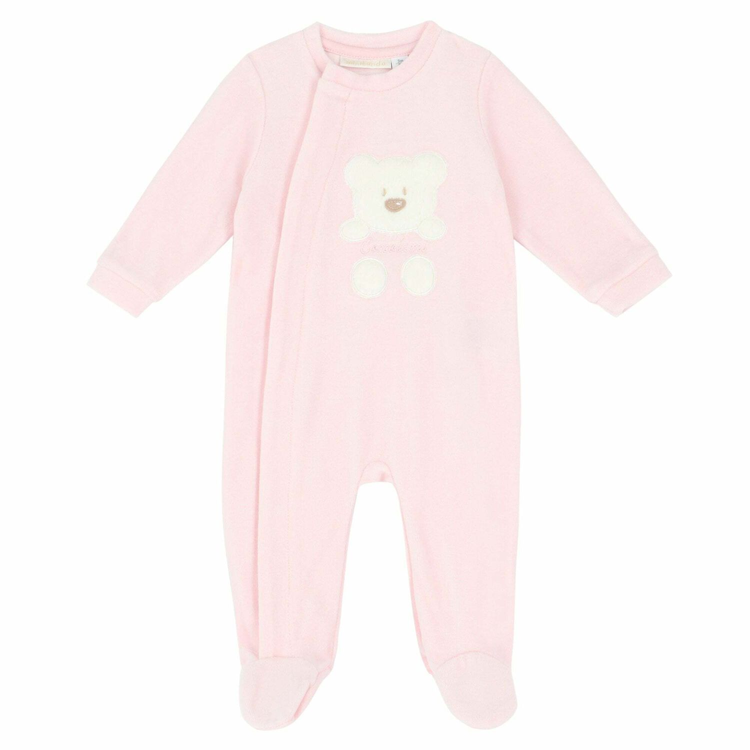 Baby Girls Pink Velour Babygrow, 3, hi-res