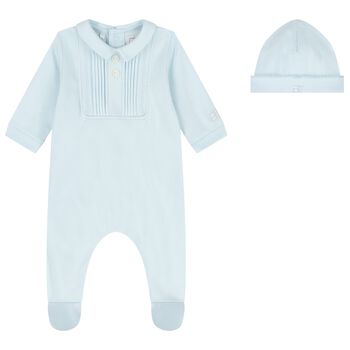 Baby Boys Blue Pleated Babygrow Set