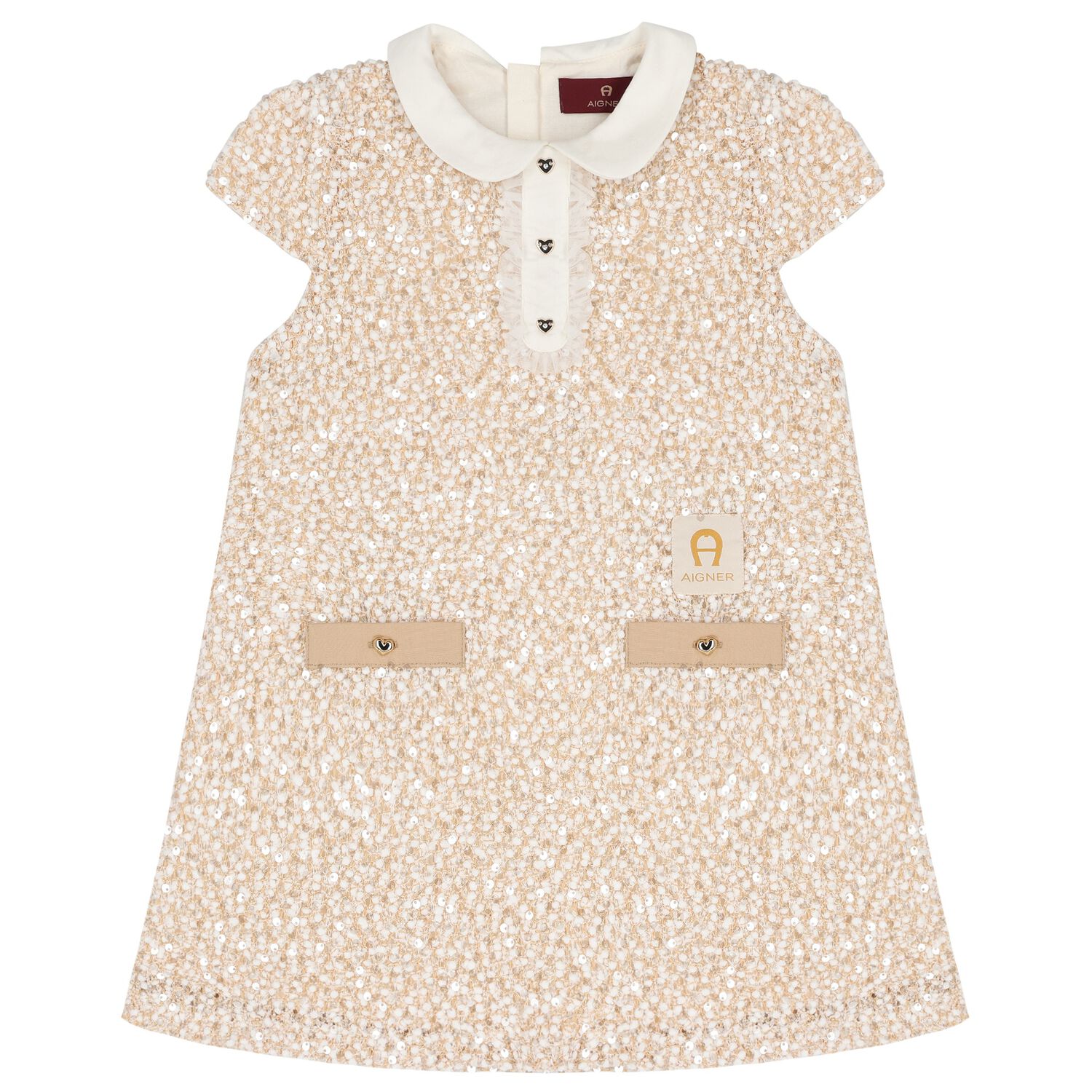 Girls Beige Sequin Dress, 1, hi-res