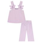 Girls Purple 3D Flower Trousers Set, 2, hi-res