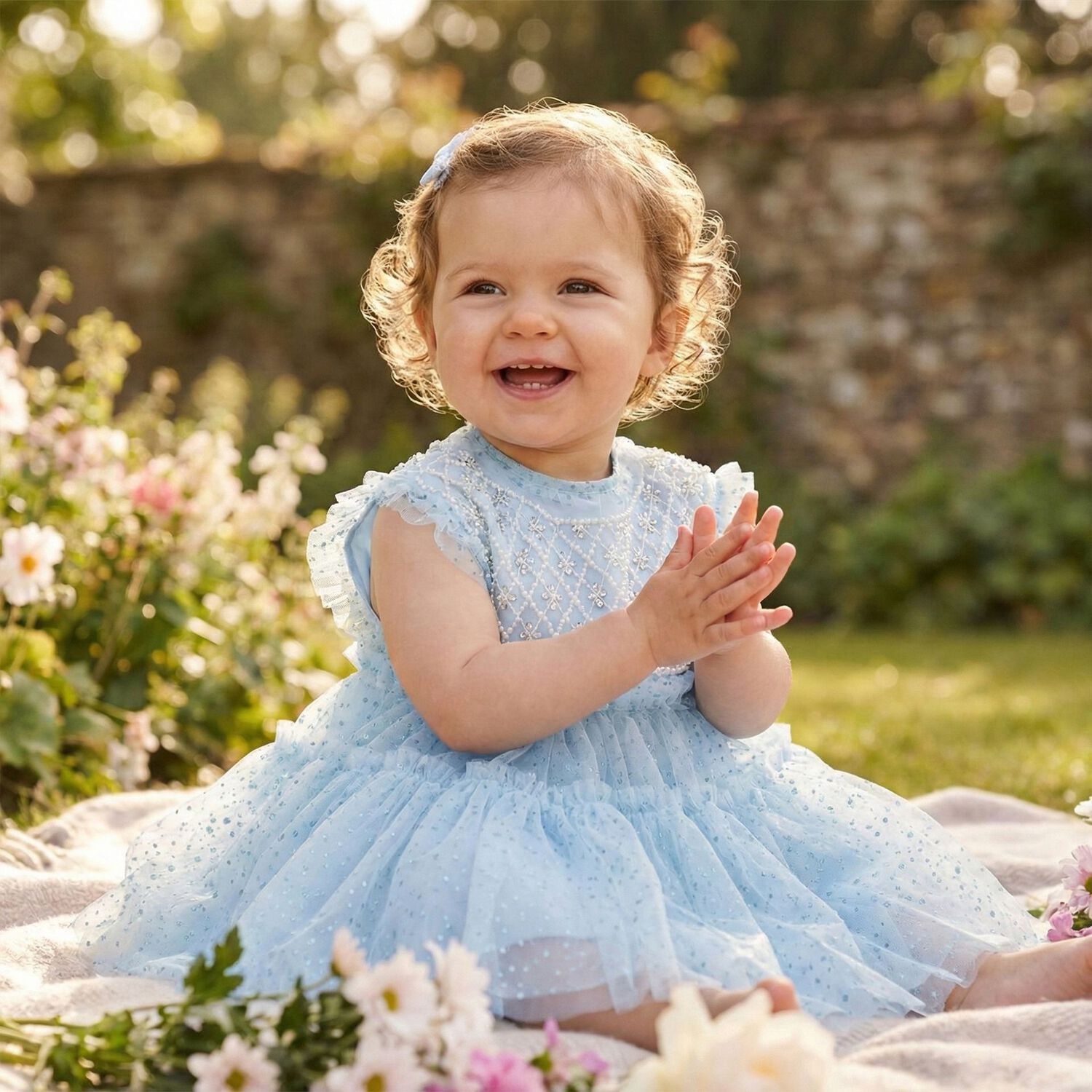Younger Girls Blue Tulle Dress, 1, hi-res