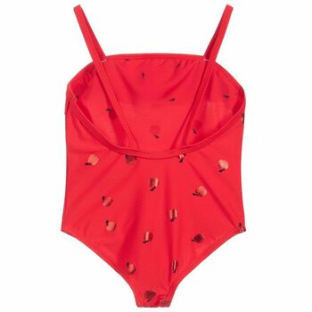 Girls Red Printed Swimsuit