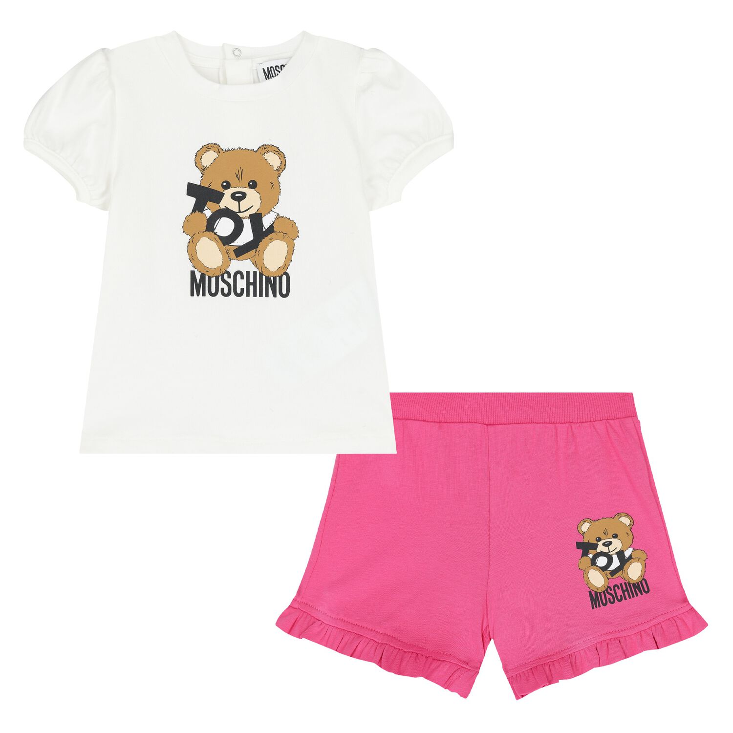 Younger Girls Ivory & Pink Teddy Bear Logo Shorts Set, 2, hi-res image number null