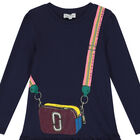 Girls Navy Blue Logo Bag Dress, 3, hi-res