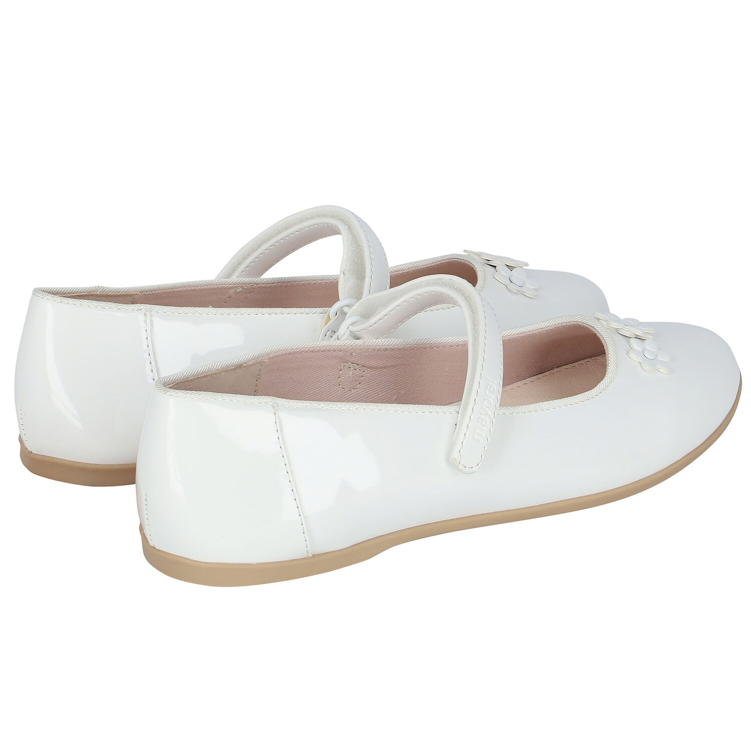 Girls White Flower Ballerina Shoes, 1, hi-res