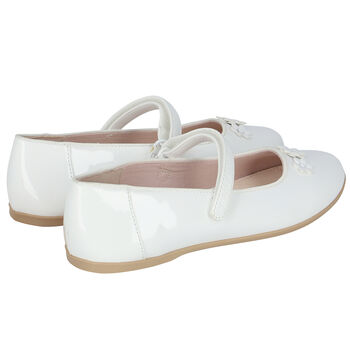 Girls White Patent Flower Ballerina Shoes