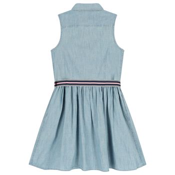 فستان بناتي باللون الأزرق بدون أكمام بشعار العلامة التجارية
