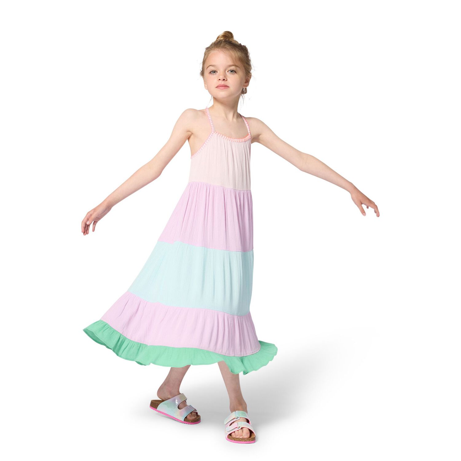 Girls Blue Embellished Sandals, 1, hi-res